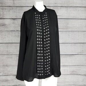 NEW Romeo & Juliet Couture S Blouse Grommets Front Panel Long sleeves Black $155